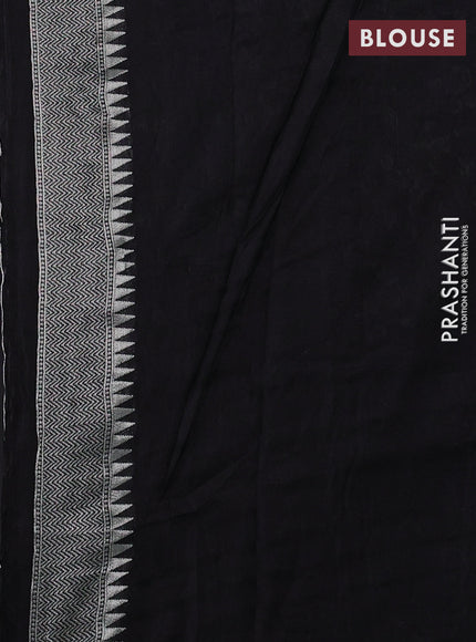 Banarasi raw silk saree black with silver zari woven peacock buttas and long silver zari woven border