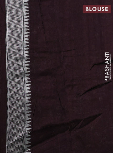 Banarasi raw silk saree coffee brown with silver zari woven peacock buttas and long silver zari woven border