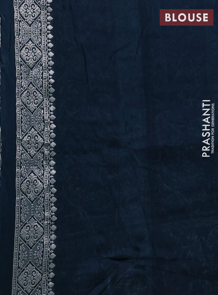 Banarasi raw silk saree dark peacock green with allover floral silver zari weaves and thread & silver zari woven border