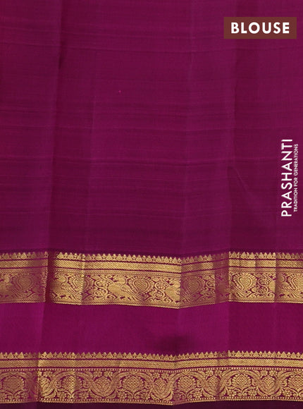 Pure kanchipuram silk saree dual shade of pinkish orange and magenta pink with allover zari weaves & buttasand rettapet zari woven border