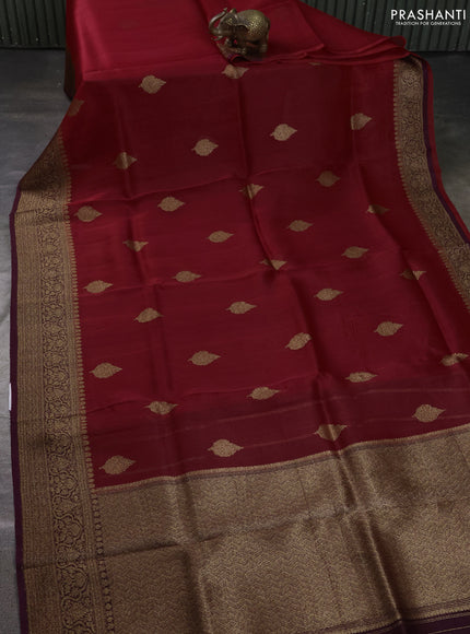 Banarasi organza silk saree maroon and wine shade with allover thread & zari woven buttas and banarasi style border