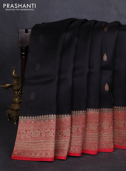 Banarasi organza silk saree black and maroon with allover thread & zari woven buttas and banarasi style border