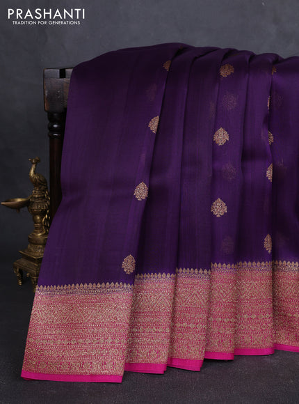 Banarasi organza silk saree violet and pink with allover thread & zari woven buttas and banarasi style border