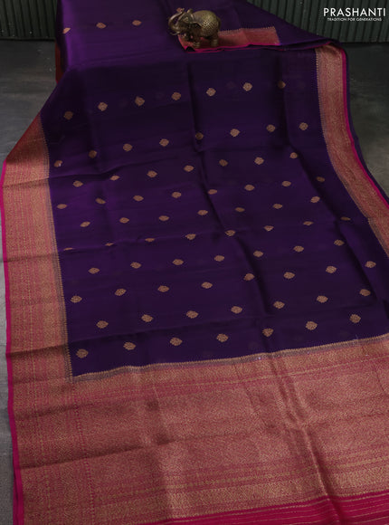 Banarasi organza silk saree violet and pink with allover thread & zari woven buttas and banarasi style border