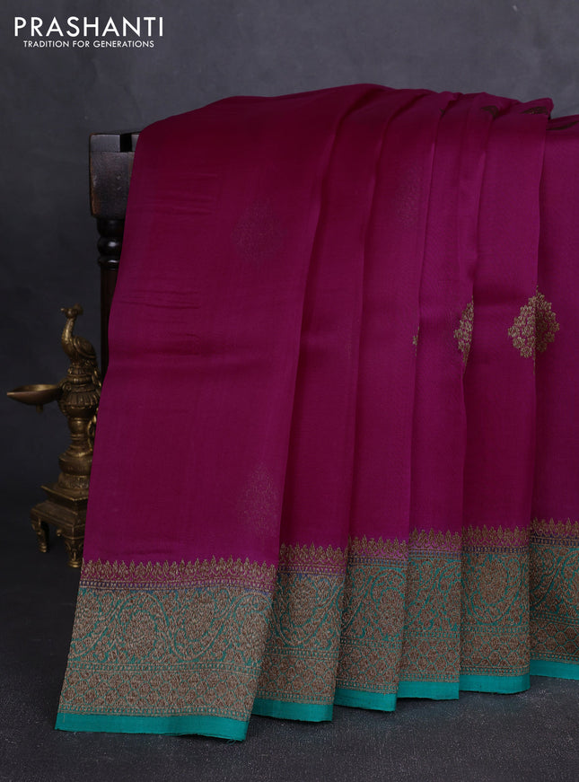 Banarasi organza silk saree pink and teal green with allover thread & zari woven buttas and banarasi style border