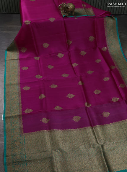 Banarasi organza silk saree pink and teal green with allover thread & zari woven buttas and banarasi style border