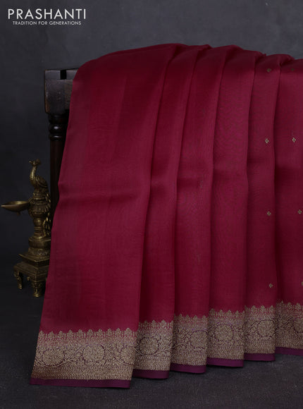 Banarasi organza silk saree maroon and wine shade with allover thread & zari woven buttas and banarasi style border