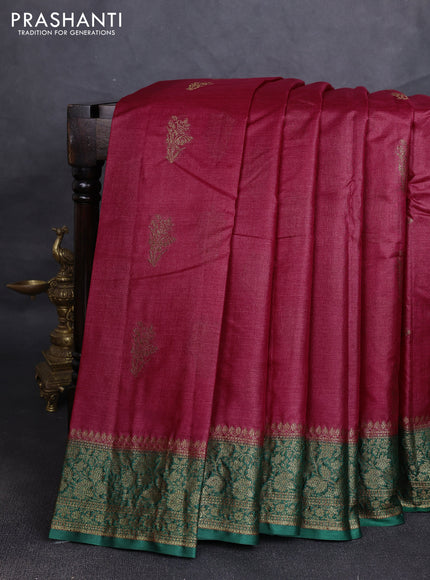 Banarasi tussar silk saree maroon and green with allover thread & zari woven buttas and woven border