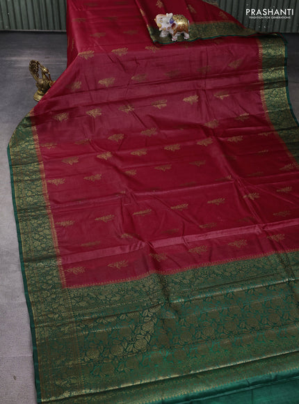 Banarasi tussar silk saree maroon and green with allover thread & zari woven buttas and woven border