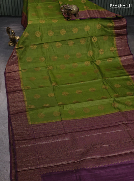 Banarasi tussar silk saree mehendi green and wine shade with allover thread & zari woven buttas and woven border
