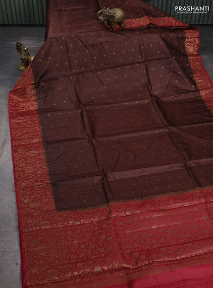 Banarasi tussar silk saree brown and maroon with allover thread & zari woven buttas and long woven border