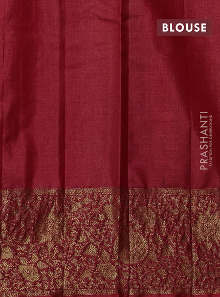 Banarasi tussar silk saree brown and maroon with allover thread & zari woven buttas and long woven border