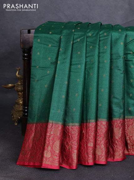 Banarasi tussar silk saree bottle green and maroon with allover thread & zari woven buttas and long woven border