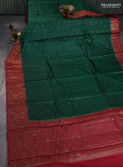 Banarasi tussar silk saree bottle green and maroon with allover thread & zari woven buttas and long woven border