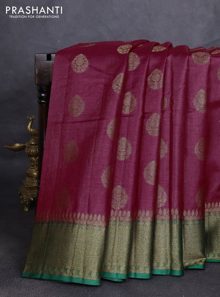 Banarasi tussar silk saree maroon and green with allover thread & zari woven buttas and woven border