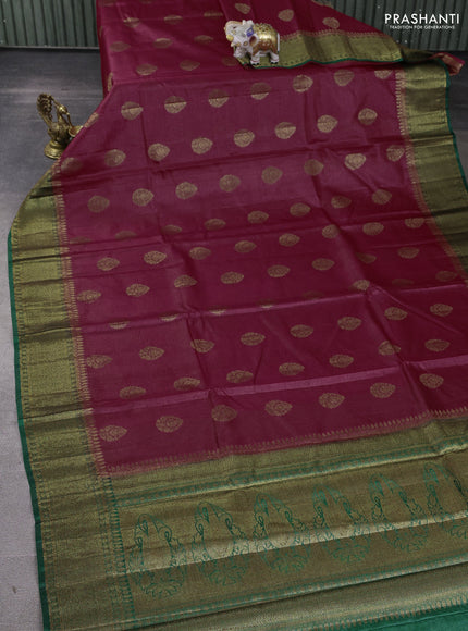 Banarasi tussar silk saree maroon and green with allover thread & zari woven buttas and woven border