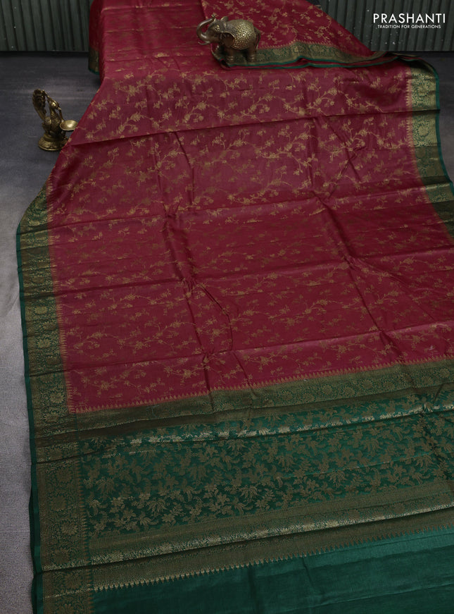 Banarasi tussar silk saree maroon and green with allover thread & zari weaves and woven border