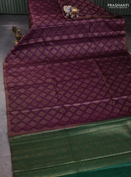 Banarasi tussar silk saree wine shade and green with allover thread & zari woven geomatric buttas and small woven border