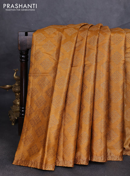 Banarasi tussar silk saree mustard yellow and maroon with allover thread & zari woven geomatric buttas and small woven border