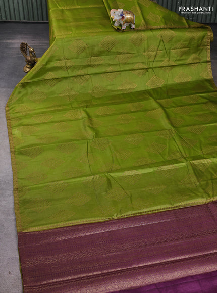 Banarasi tussar silk saree mehendi green and wine shade with allover thread & zari woven buttas and small woven border