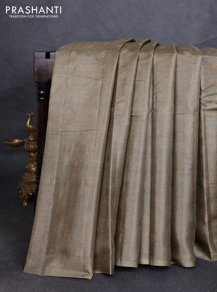 Banarasi tussar silk saree elachi green with allover thread & zari woven buttas in borderless style
