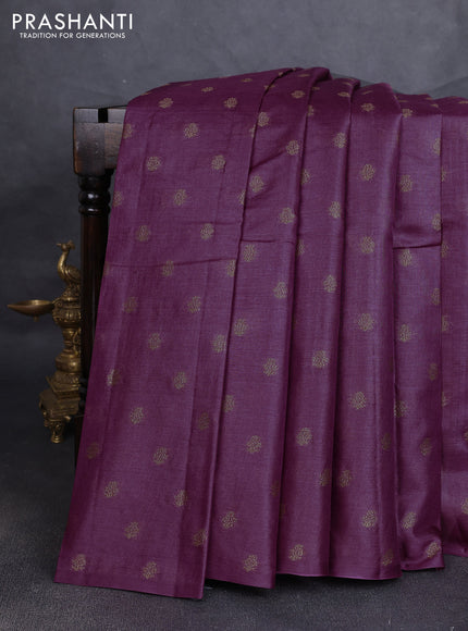 Banarasi tussar silk saree wine shade with allover thread & zari woven buttas in borderless style