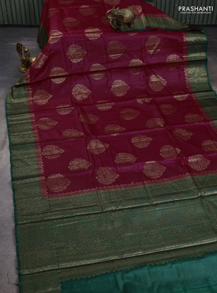 Banarasi tussar silk saree maroon and green with allover thread & zari woven buttas and woven border