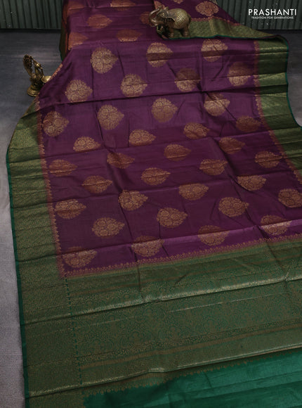 Banarasi tussar silk saree wine shade and green with allover thread & zari woven buttas and woven border
