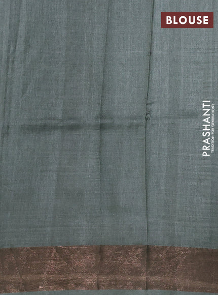 Pure tussar silk saree pastel green with allover kalamkari prints and zari woven border