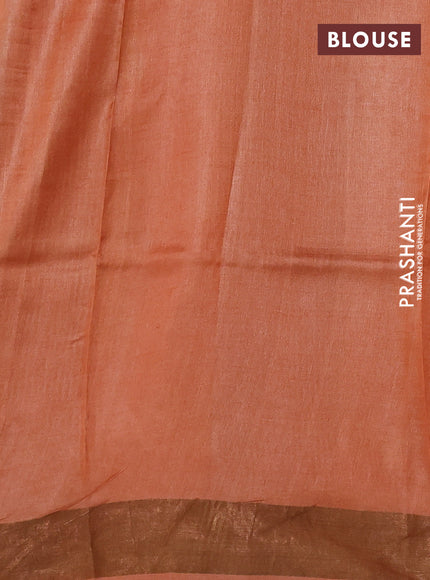 Pure tussar silk saree pastel brown and orange with allover kalamkari prints and zari woven border