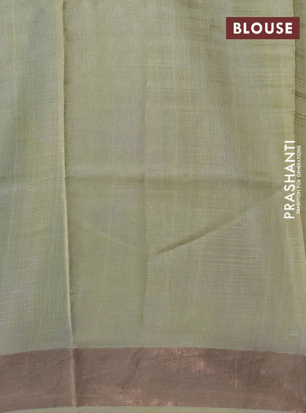 Pure tussar silk saree blue and elephant grey with allover kalamkari prints and zari woven border