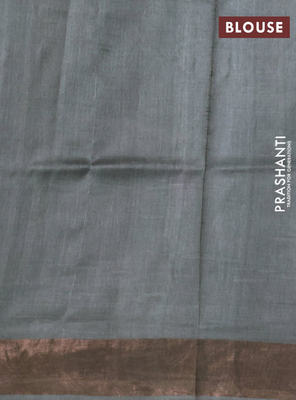 Pure tussar silk saree orange and pastel green with allover kalamkari prints and zari woven border