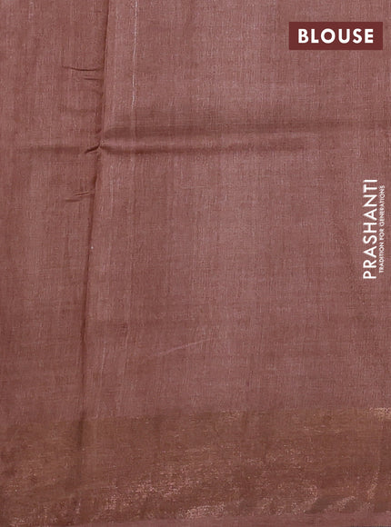 Pure tussar silk saree pastel brown with allover butta prints and zari woven border