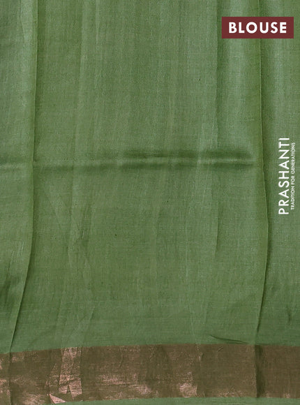 Pure tussar silk saree teal green and light green with allover geometric prints and zari woven border