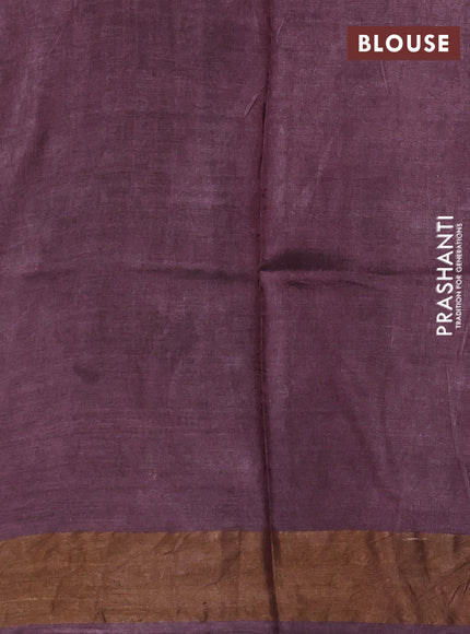 Pure tussar silk saree brown and off white with allover geometric prints and zari woven border