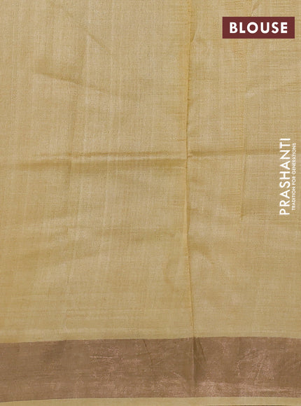 Pure tussar silk saree yellow with allover floral prints and zari woven border
