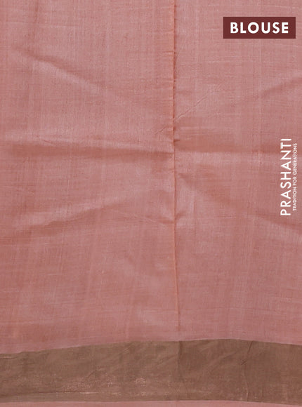 Pure tussar silk saree peach shade with allover floral prints and zari woven border