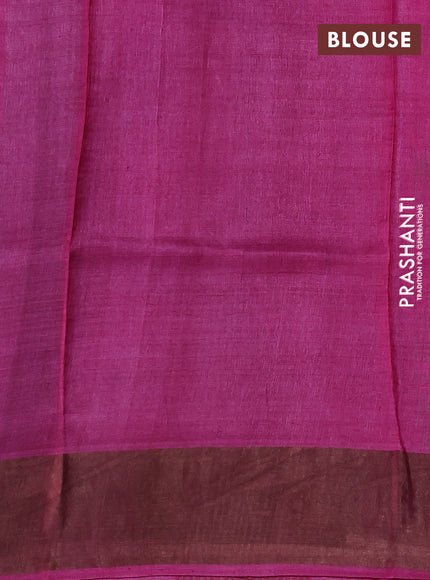 Pure tussar silk saree black and pink with allover floral prints and zari woven border