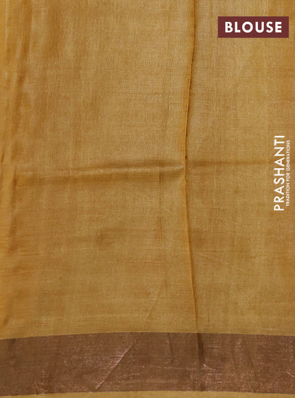 Pure tussar silk saree maroon shade and mustard yellow with allover floral prints and zari woven border