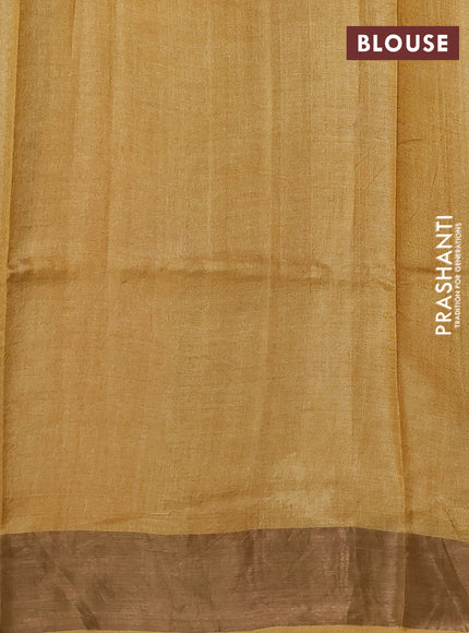 Pure tussar silk saree maroon and yellow with allover floral prints and zari woven border