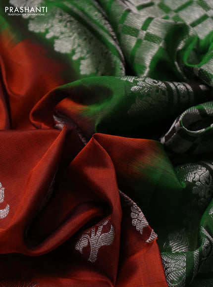 Venkatagiri silk saree orange and green with allover silver zari woven buttas and simple border