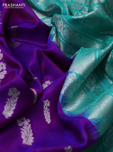 Venkatagiri silk saree purple and teal green with allover silver zari woven buttas and long zari woven border