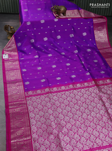 Venkatagiri silk saree purple and pink with allover silver & zari woven buttas and zari woven border