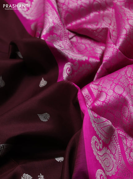 Venkatagiri silk saree coffee brown and pink with allover silver zari woven buttas and silver zari woven border