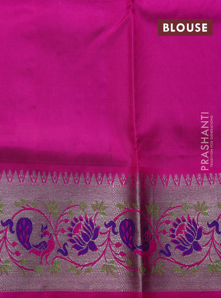 Venkatagiri silk saree coffee brown and pink with allover silver zari woven buttas and silver zari woven border