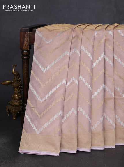 Banarasi tissue uppada silk saree pastel pink with allover thread & zari zig zag weaves and zari woven border