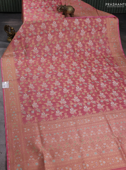 Banarasi tissue uppada silk saree light pink with allover thread & zari floral weaves and zari woven border