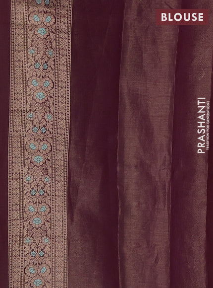 Banarasi tissue uppada silk saree wine and pink with allover thread & zari floral weaves and zari woven border
