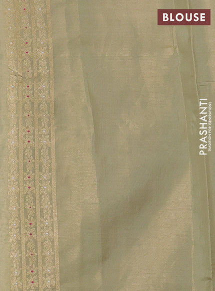 Banarasi tissue uppada silk saree pista green with allover thread & zari floral weaves and zari woven border