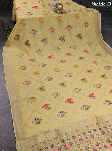 Banarasi semi georgette saree pale yellow with allover thread & zari woven buttas and zari woven border
